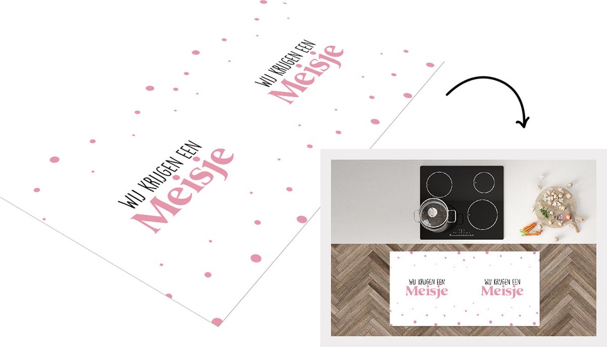 KitchenYeah Keukenloper - Loper keuken - Wij krijgen een meisje - Tekst - Babyshower - Zwanger - Quote - Gender reveal - 120x60 cm - Keukenloper vinyl Multicolor