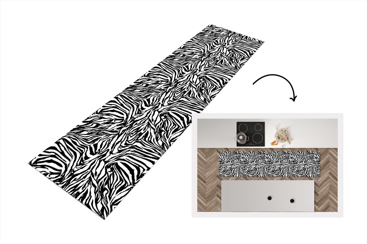 KitchenYeah Keukenloper - Loper keuken - Patroon - Zebra - Vacht - 240x60 cm - Keukenloper vinyl Multicolor