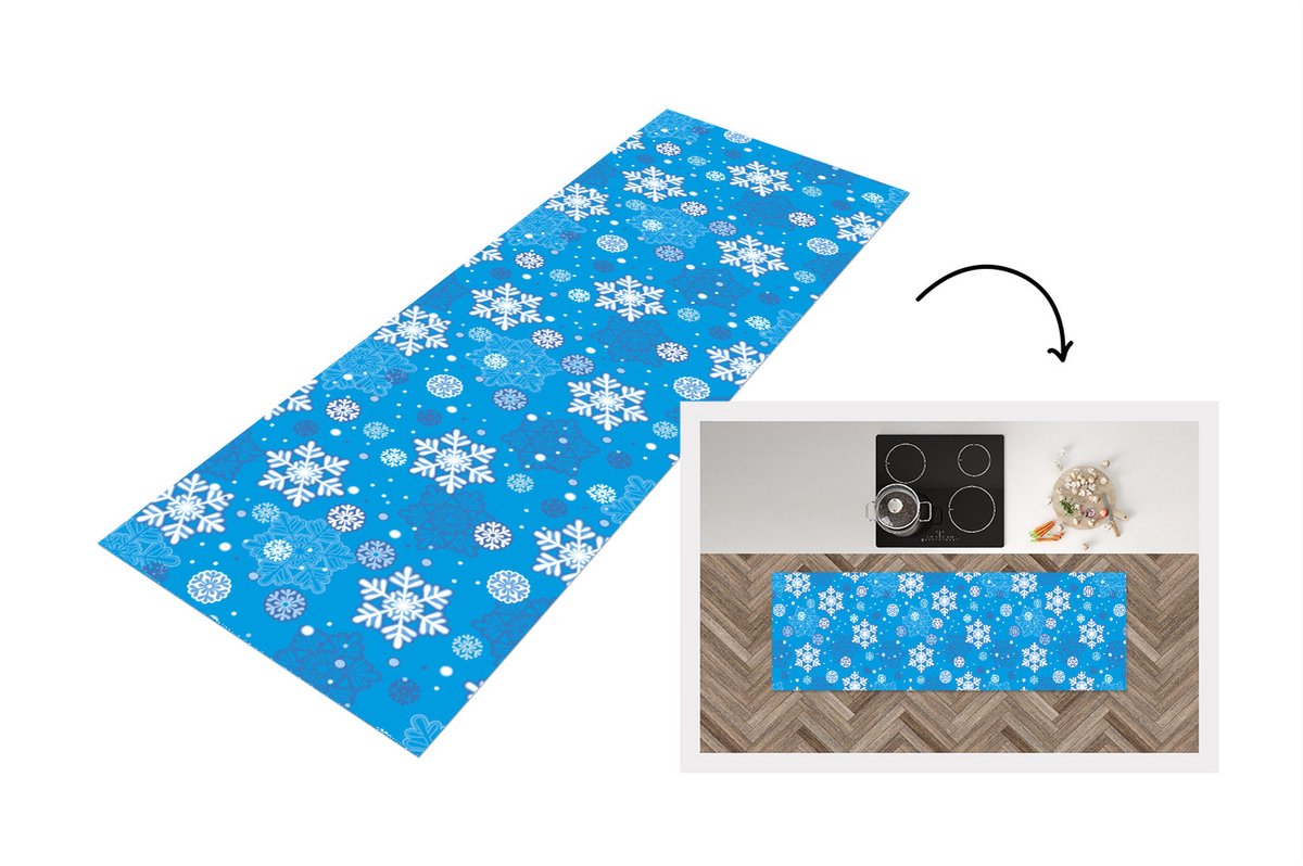 KitchenYeah Keukenloper - Loper keuken - Sneeuwvlok - Winter - Kerst - Patronen - 180x60 cm - Keukenloper vinyl Multicolor