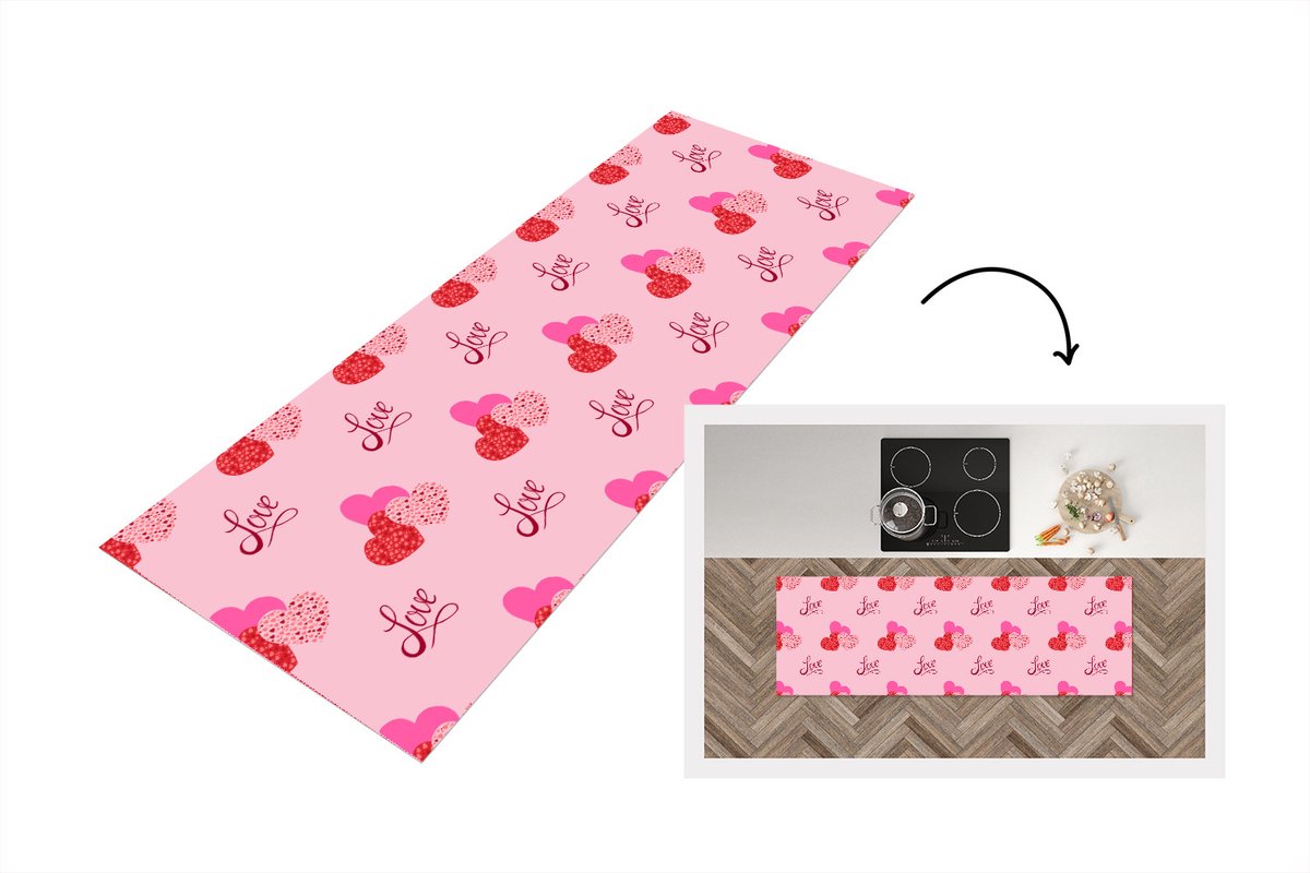 KitchenYeah Keukenloper - Loper keuken - Love - Design - Liefdes cadeau - 150x50 cm - Keukenloper vinyl Multicolor