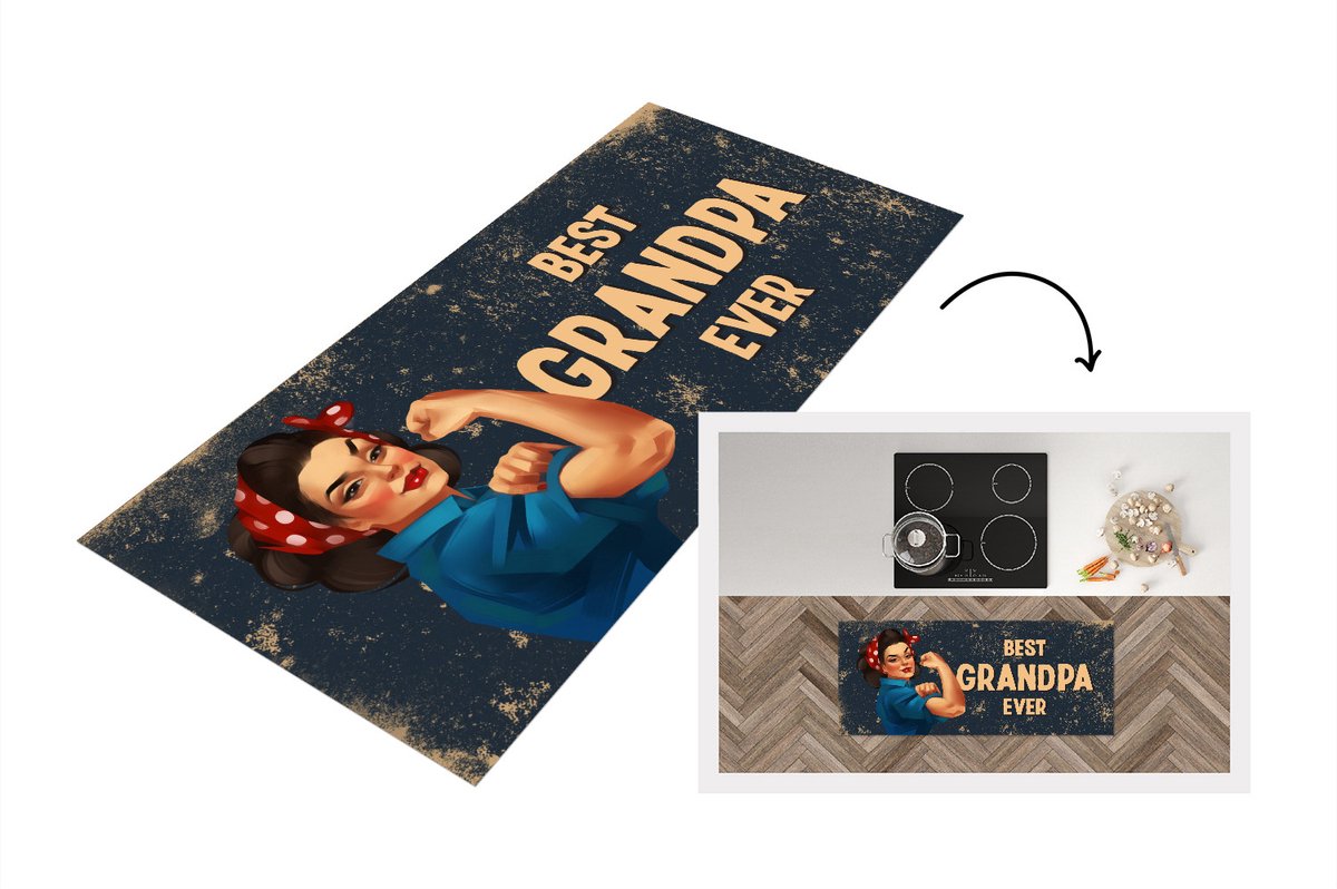 KitchenYeah Keukenloper - Loper keuken - Cadeau opa - Vaderdag - Spreuken - Best grandpa ever - Quote - 120x50 cm - Keukenloper vinyl Multicolor