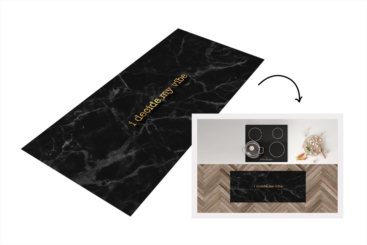 KitchenYeah Keukenloper - Loper keuken - Quote - Zelfverzekerd - Goud - Marmer - 120x50 cm - Keukenloper vinyl Multicolor