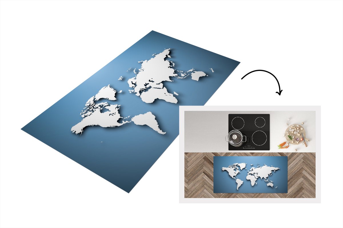 KitchenYeah Keukenloper - Loper keuken - Wereldkaart - Blauw - Wit - Simpel - Keukenloper vinyl, foto 2
