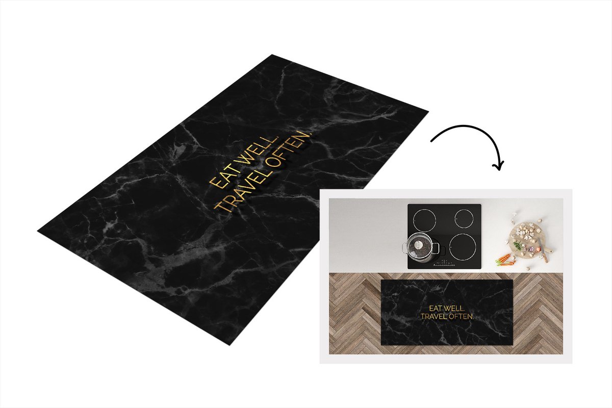 KitchenYeah Keukenloper - Loper keuken - Quotes - Eten - Reizen - Goud - 120x60 cm - Keukenloper vinyl Multicolor
