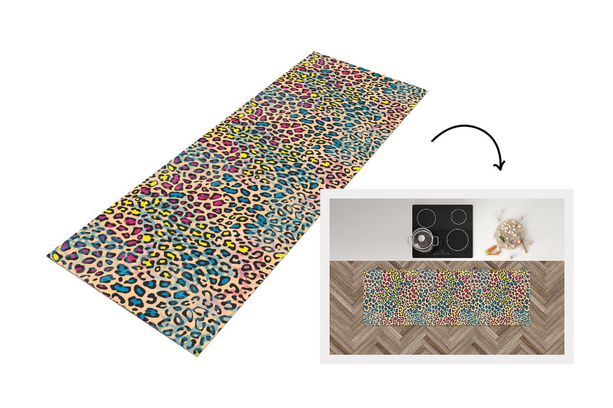 KitchenYeah Keukenloper - Loper keuken - Panterprint - Patronen - Kleuren - 150x50 cm - Keukenloper vinyl Multicolor