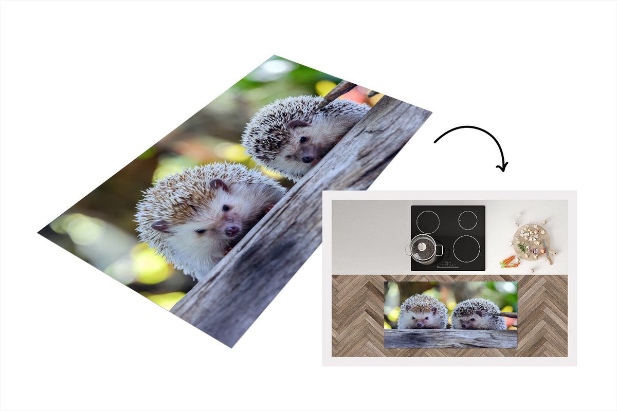 KitchenYeah Keukenloper - Loper keuken - Twee egels zitten op tak - 120x60 cm - Keukenloper vinyl Multicolor