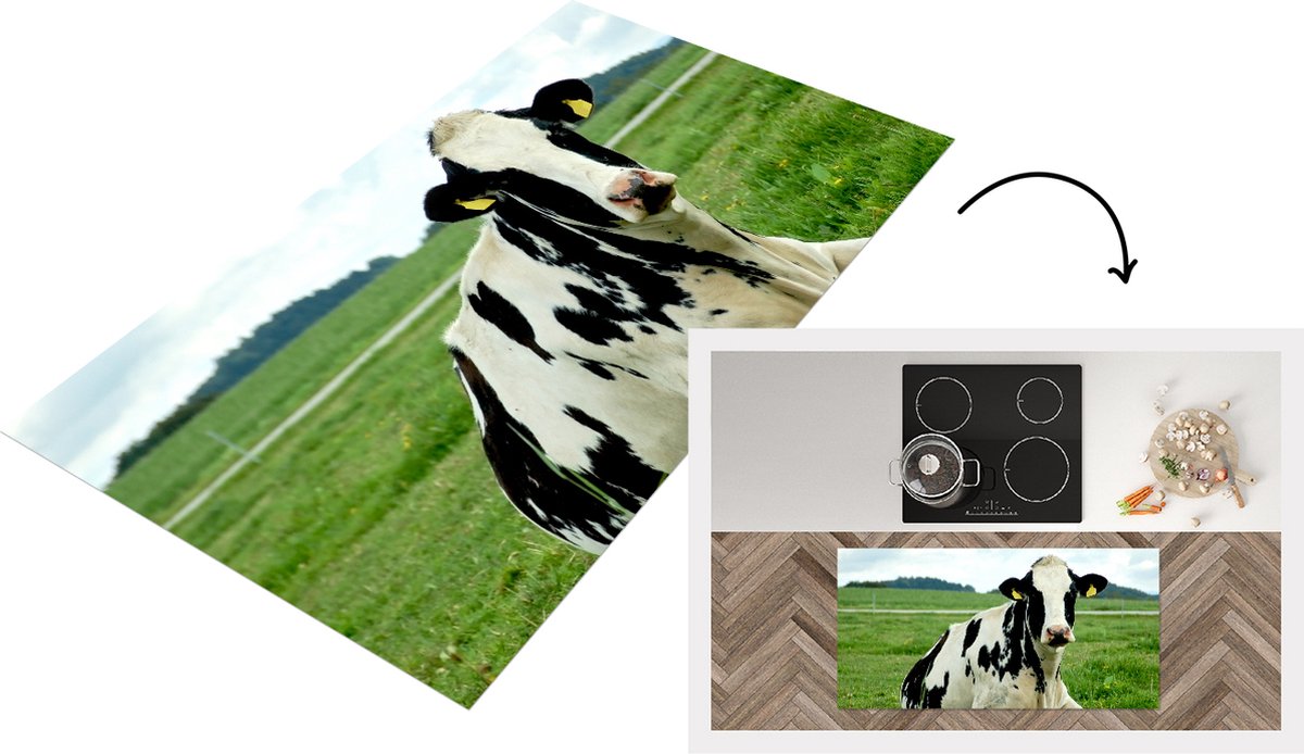 KitchenYeah Keukenloper - Loper keuken - Koe - Gras - Dieren - Berg - 120x60 cm - Keukenloper vinyl Multicolor