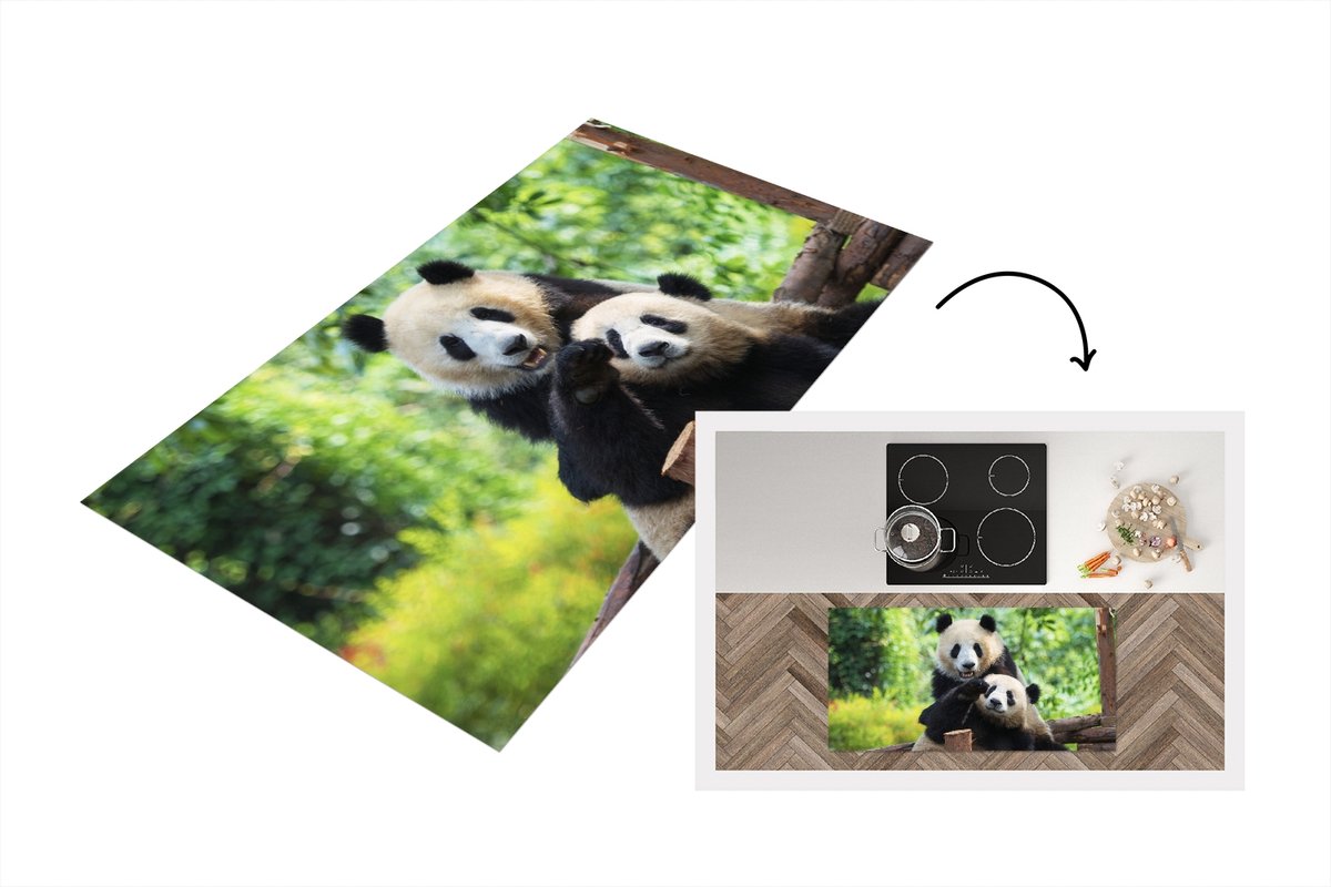 KitchenYeah Keukenloper - Loper keuken - Panda - Brug - Natuur - 120x60 cm - Keukenloper vinyl Multicolor
