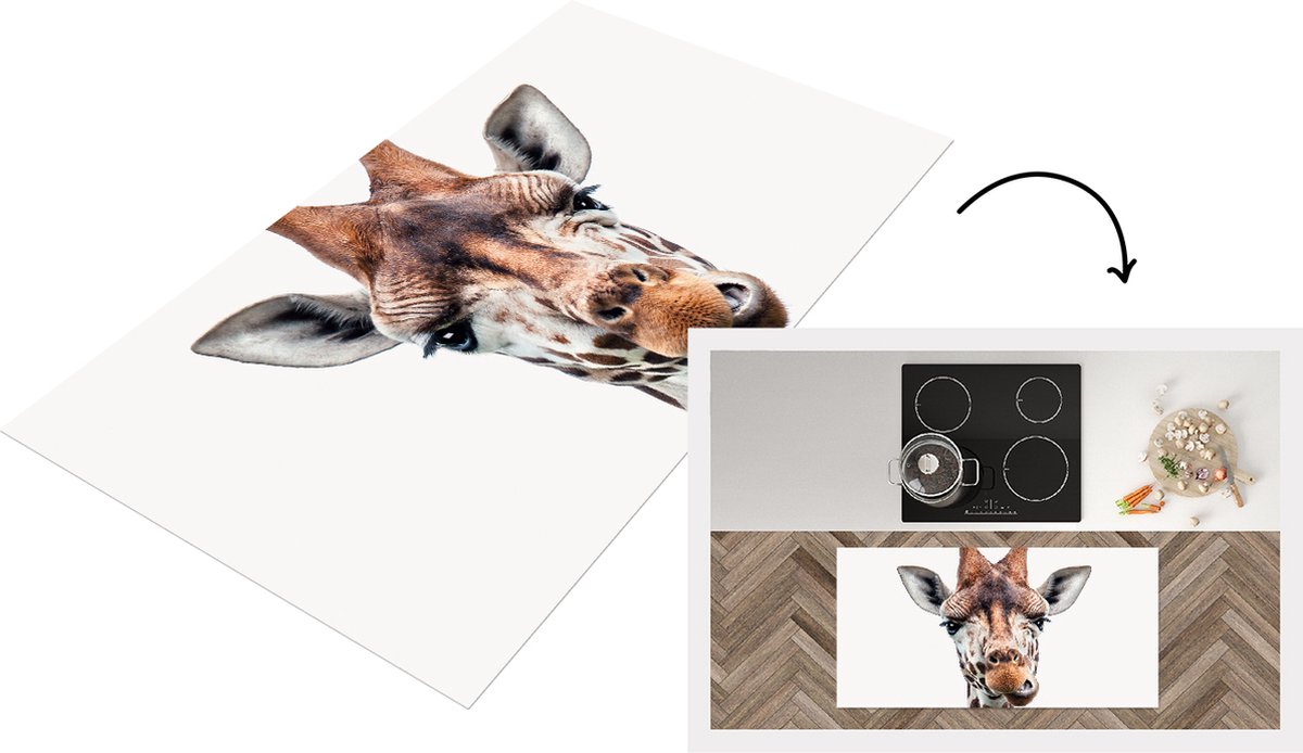 KitchenYeah Keukenloper - Loper keuken - Babykamer - Giraffe - Kop - Portret - Close up - Kinderkamer - Slaapkamer - 120x60 cm - Keukenloper vinyl Multicolor