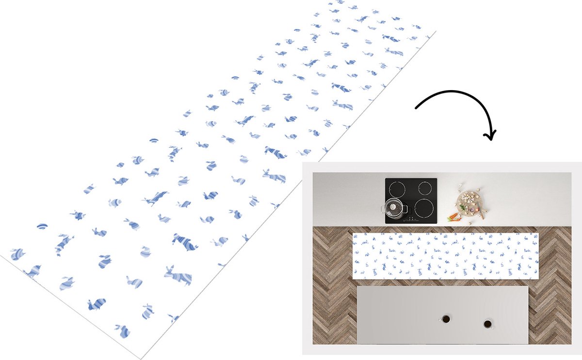 KitchenYeah Keukenloper - Loper keuken - Konijn - Patronen - Haas - 200x50 cm - Keukenloper vinyl Multicolor