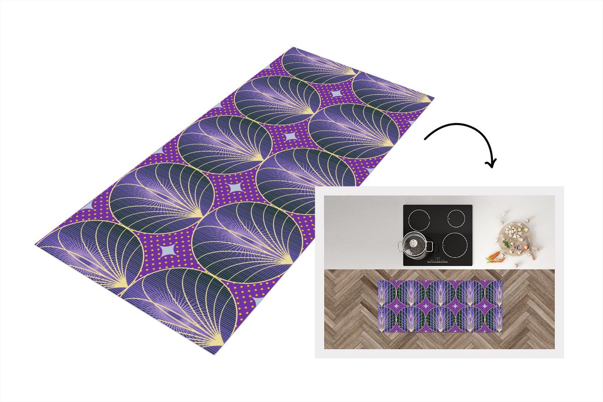 KitchenYeah Keukenloper - Loper keuken - Patronen - Cirkel - Paars - Jaren 20 - 120x50 cm - Keukenloper vinyl Multicolor