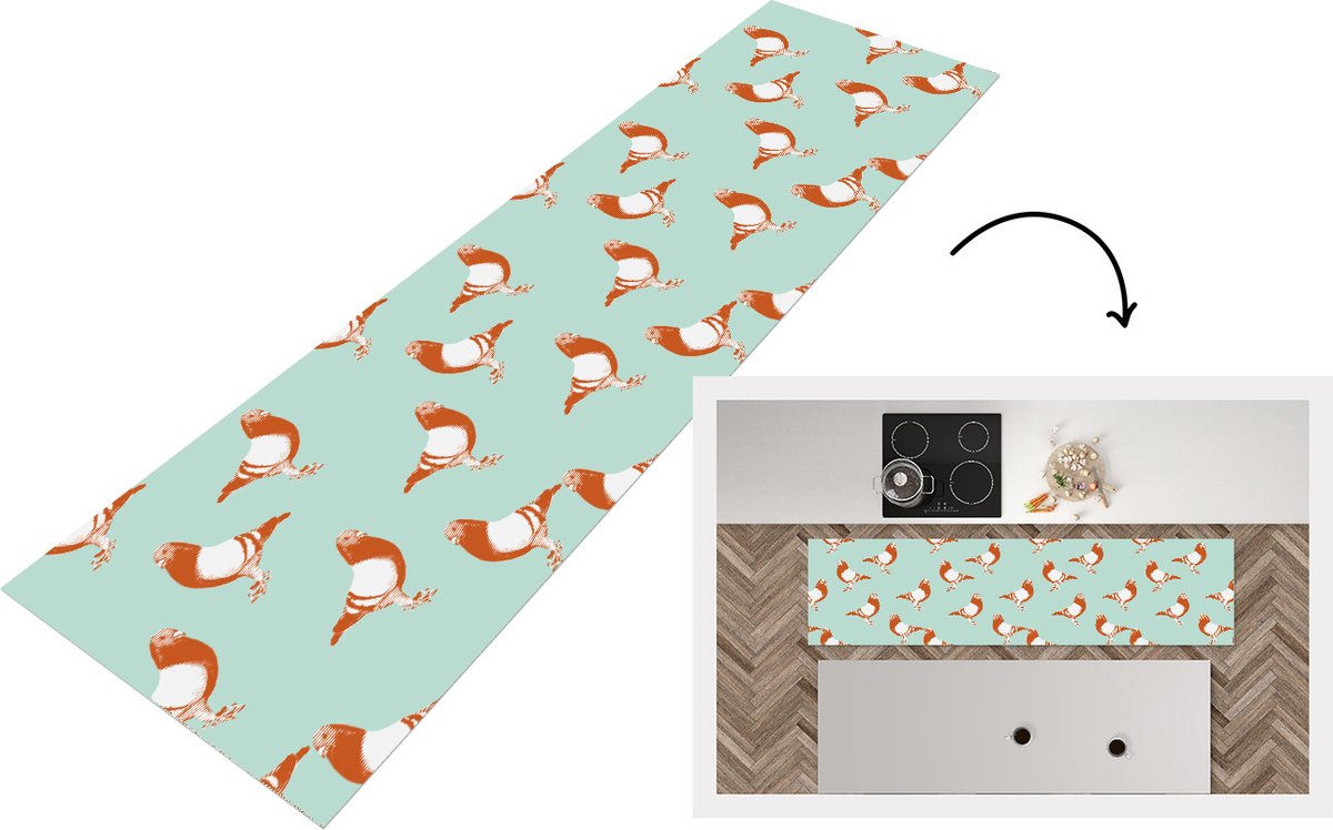 KitchenYeah Keukenloper - Loper keuken - Duif - Vogel - Patroon - 240x60 cm - Keukenloper vinyl Multicolor