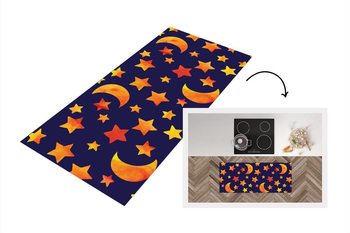 KitchenYeah Keukenloper - Loper keuken - Sterren - Nacht - Patronen - Kind - 120x50 cm - Keukenloper vinyl Multicolor
