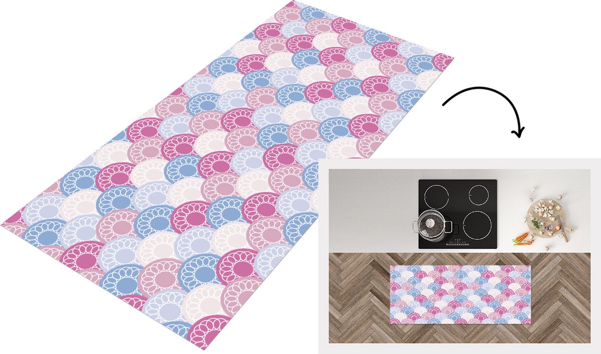 KitchenYeah Keukenloper - Loper keuken - Cirkel - Patroon - Roze - 120x50 cm - Keukenloper vinyl Multicolor