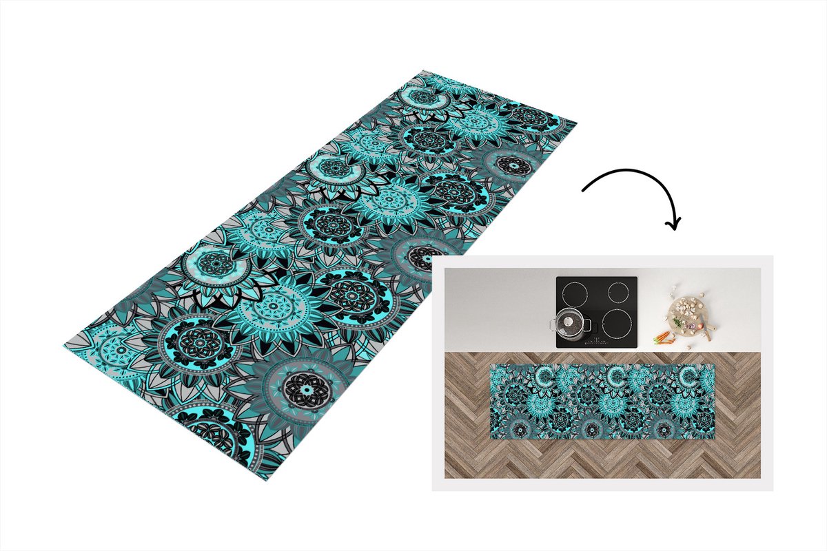KitchenYeah Keukenloper - Loper keuken - Mandala - Bloemen - Design - 180x60 cm - Keukenloper vinyl Multicolor