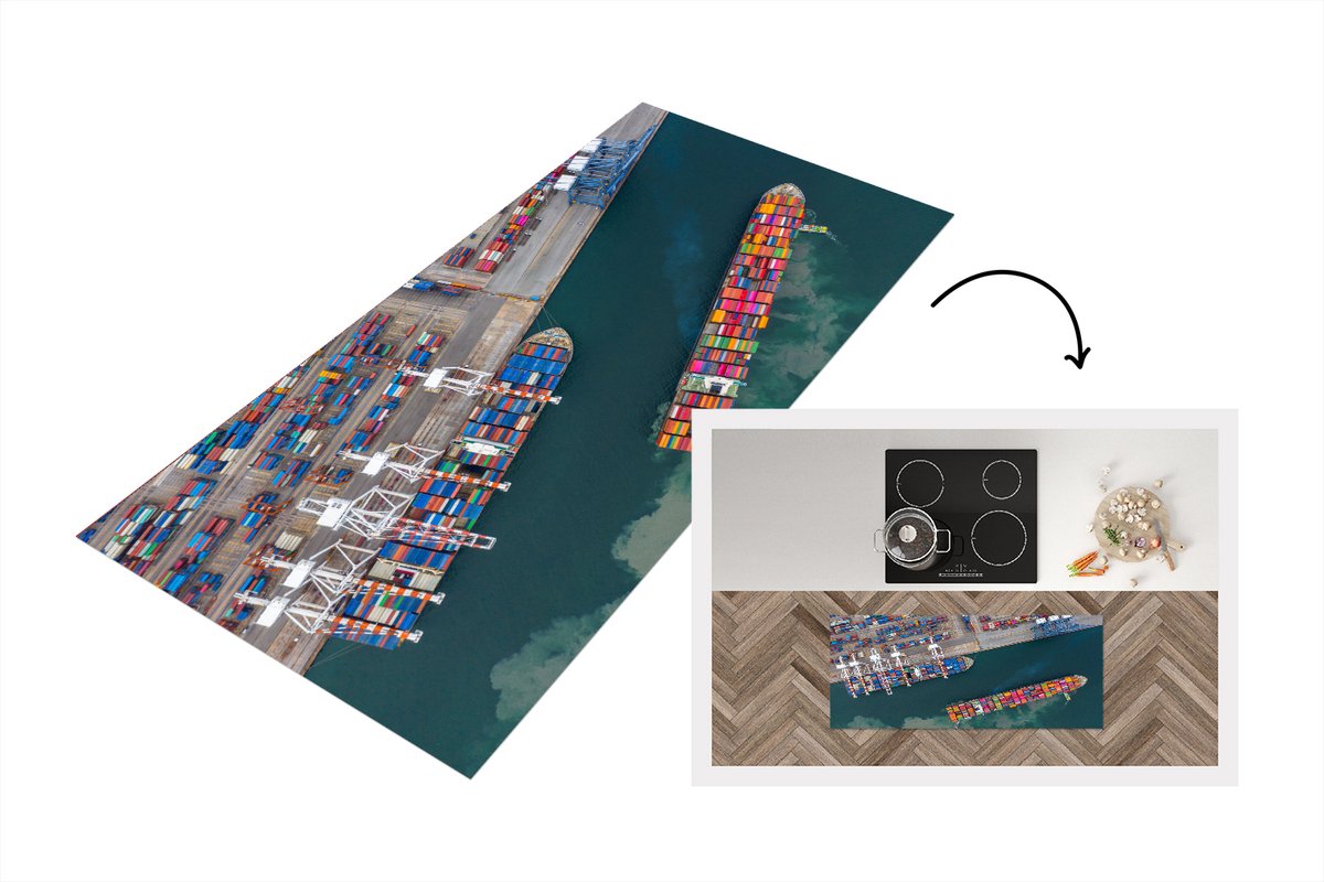 KitchenYeah Keukenloper - Loper keuken - Rotterdam - Haven - Schip - 120x50 cm - Keukenloper vinyl Multicolor