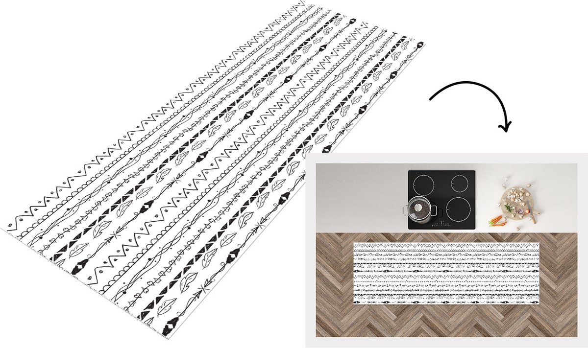 KitchenYeah Keukenloper - Loper keuken - Patroon - Tieners - Veren - Hart - 150x50 cm - Keukenloper vinyl Multicolor