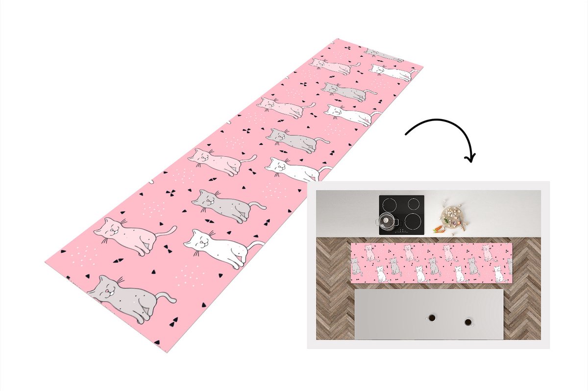 KitchenYeah Keukenloper - Loper keuken - Kat - Huisdieren - Meisje - Design - 200x50 cm - Keukenloper vinyl Multicolor