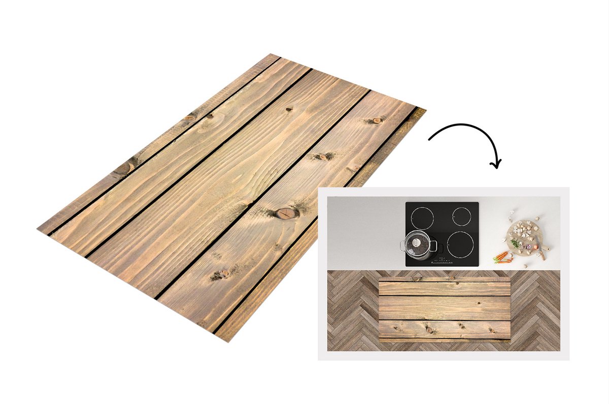 KitchenYeah Keukenloper - Loper keuken - Retro - Plank - Hout - Natuur - Keukenloper vinyl, foto 2