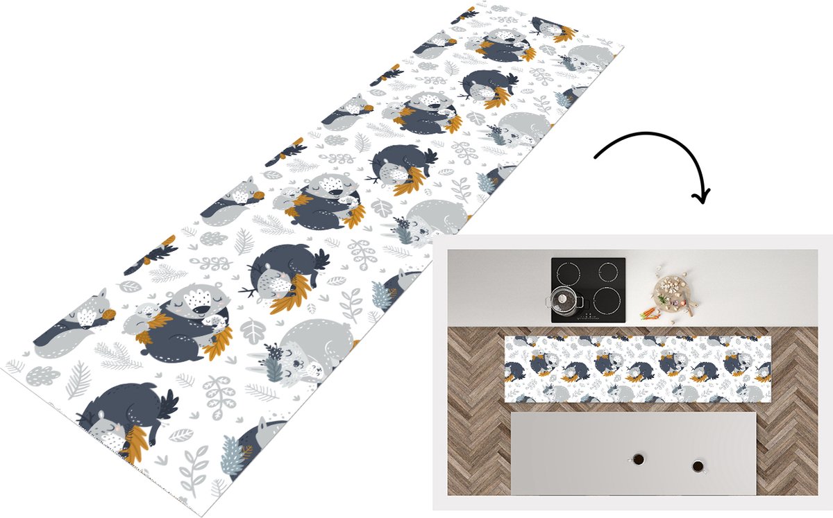 KitchenYeah Keukenloper - Loper keuken - Patroon - Kinderen - Jongens - Dieren - Slapen - 240x60 cm - Keukenloper vinyl Multicolor