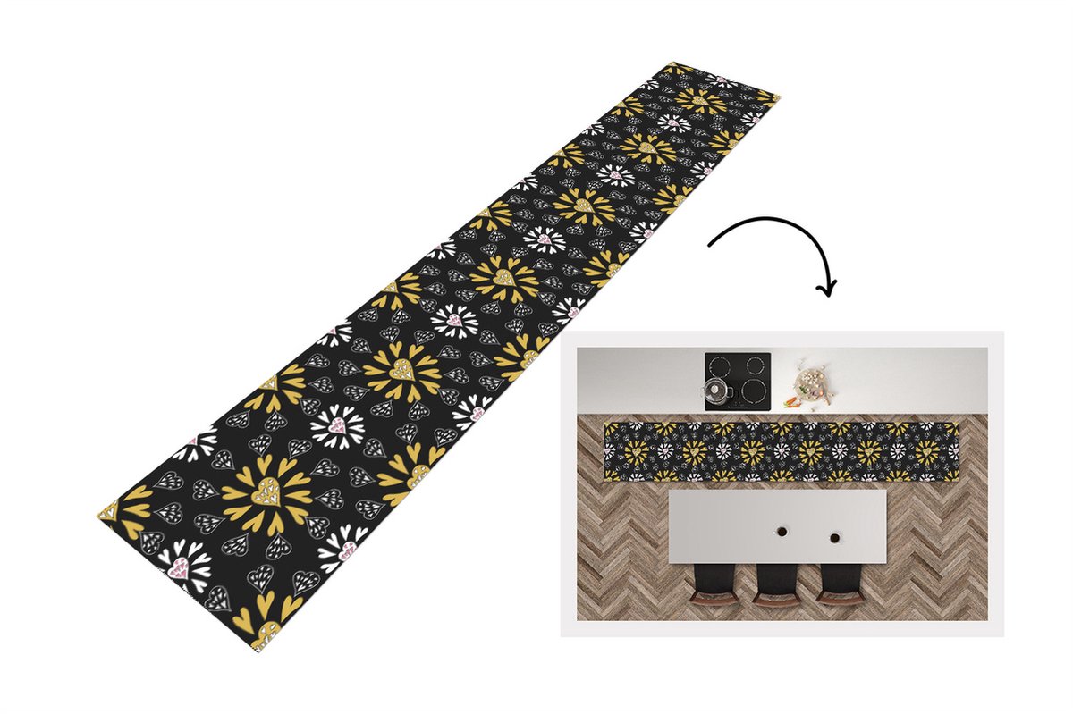 KitchenYeah Keukenloper - Loper keuken - Meisje - Hart - Patronen - 300x50 cm - Keukenloper vinyl Multicolor