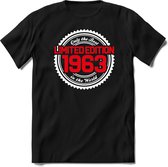 1963 Limited Edition | Feest Kado T-Shirt Heren - Dames | Wit - Rood | Perfect Verjaardag Cadeau Shirt | Grappige Spreuken - Zinnen - Teksten | Maat XL