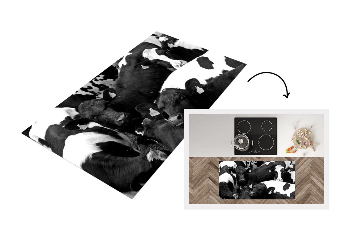 KitchenYeah Keukenloper - Loper keuken - Friese koeien dicht op elkaar - zwart wit - 120x60 cm - Keukenloper vinyl Multicolor