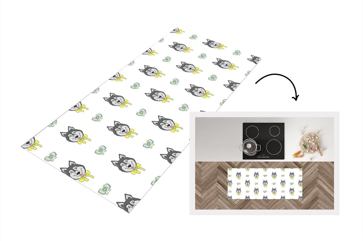 KitchenYeah Keukenloper - Loper keuken - Husky - Hond - Winter - Design - 120x50 cm - Keukenloper vinyl Multicolor