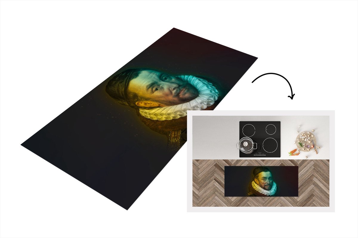KitchenYeah Keukenloper - Loper keuken - Kunst - Willem van Oranje - Regenboog - 120x50 cm - Keukenloper vinyl Multicolor