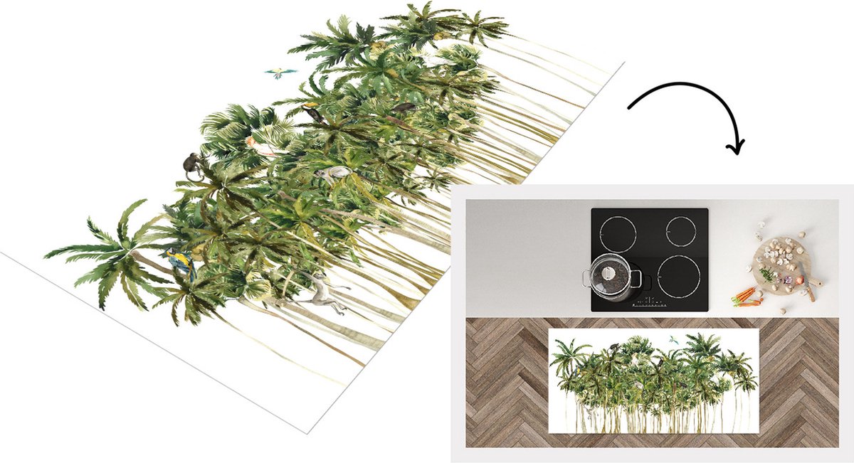 KitchenYeah Keukenloper - Loper keuken - Jungle - Palmboom - Vogels - 120x60 cm - Keukenloper vinyl Multicolor