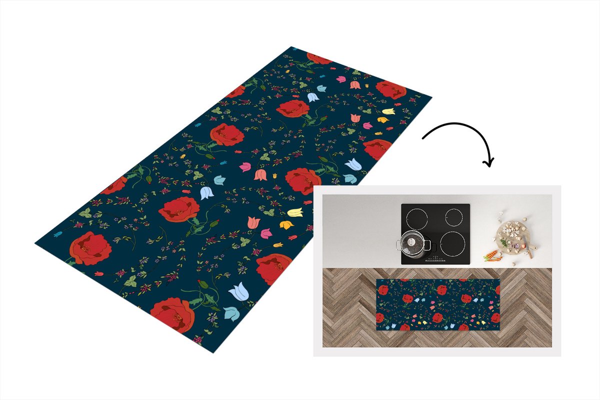 KitchenYeah Keukenloper - Loper keuken - Regenboog - Bloemen - Design - 120x50 cm - Keukenloper vinyl Multicolor