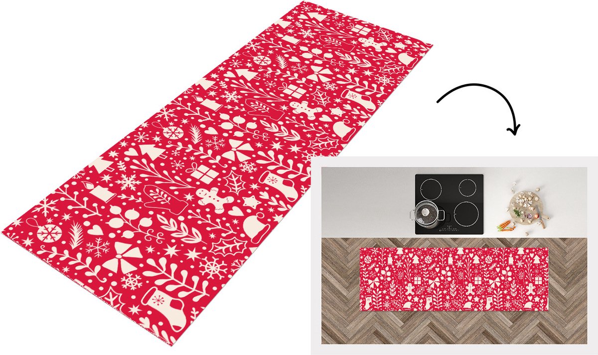 KitchenYeah Keukenloper - Loper keuken - Patronen - Kerst - Winter - Feest - 180x60 cm - Keukenloper vinyl Multicolor