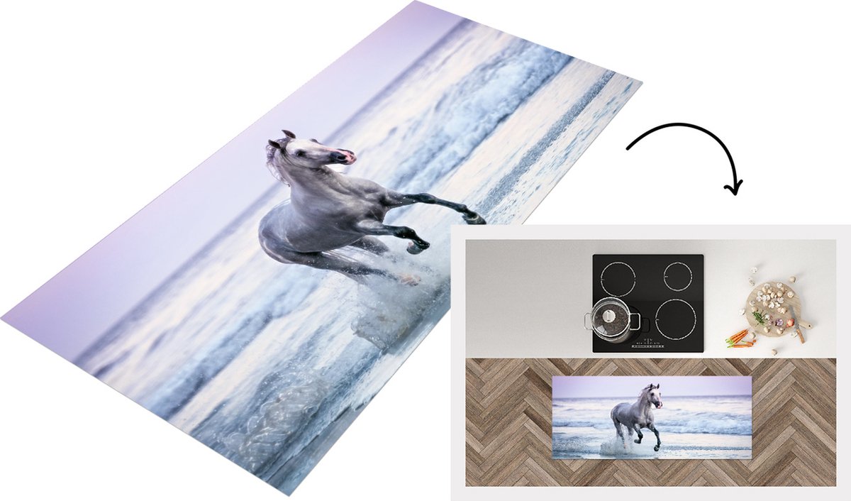 KitchenYeah Keukenloper - Loper keuken - Paard - Zee - Pastel - 120x50 cm - Keukenloper vinyl Multicolor