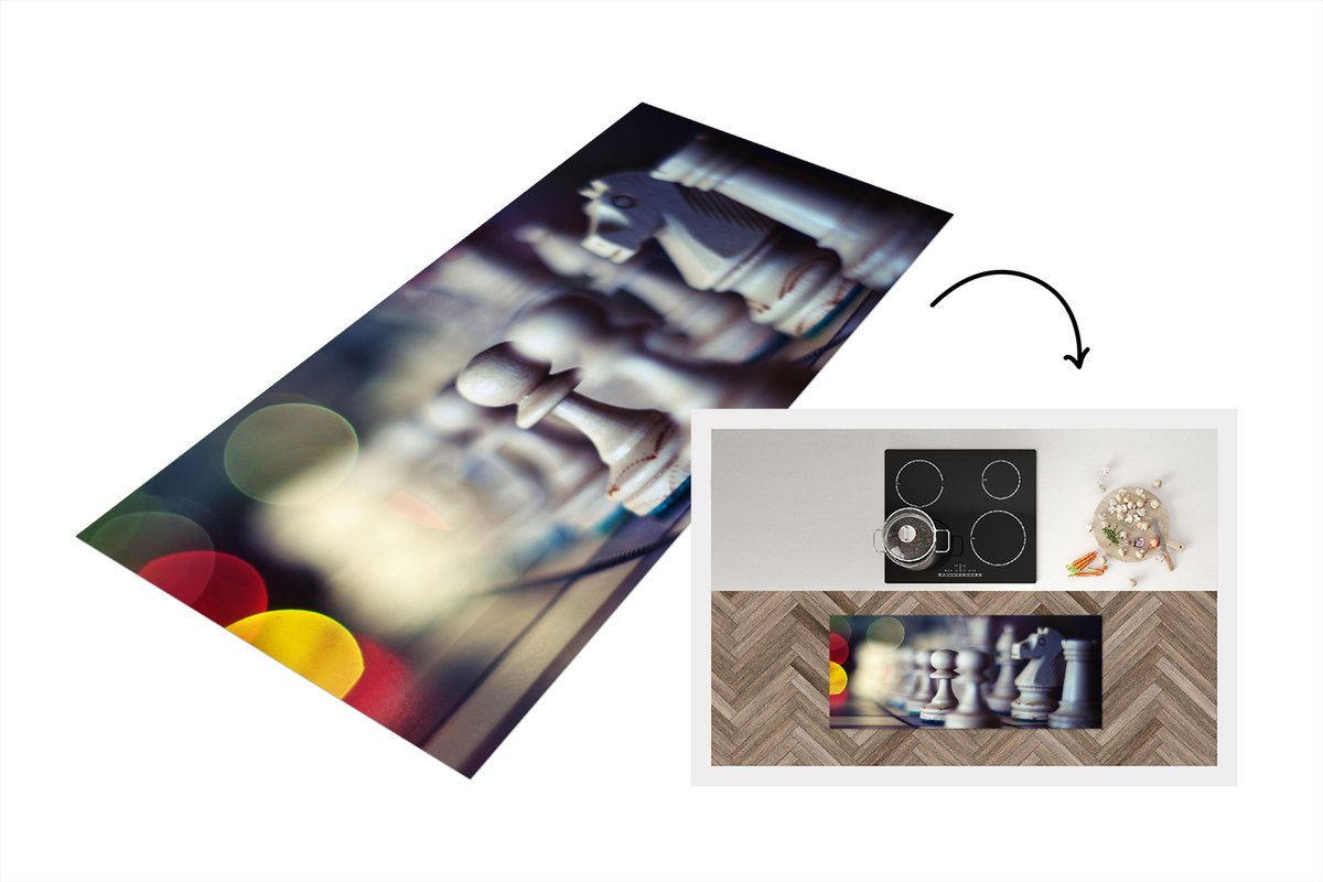 KitchenYeah Keukenloper - Loper keuken - Een bord met schaakstukken - Keukenloper vinyl Multicolor