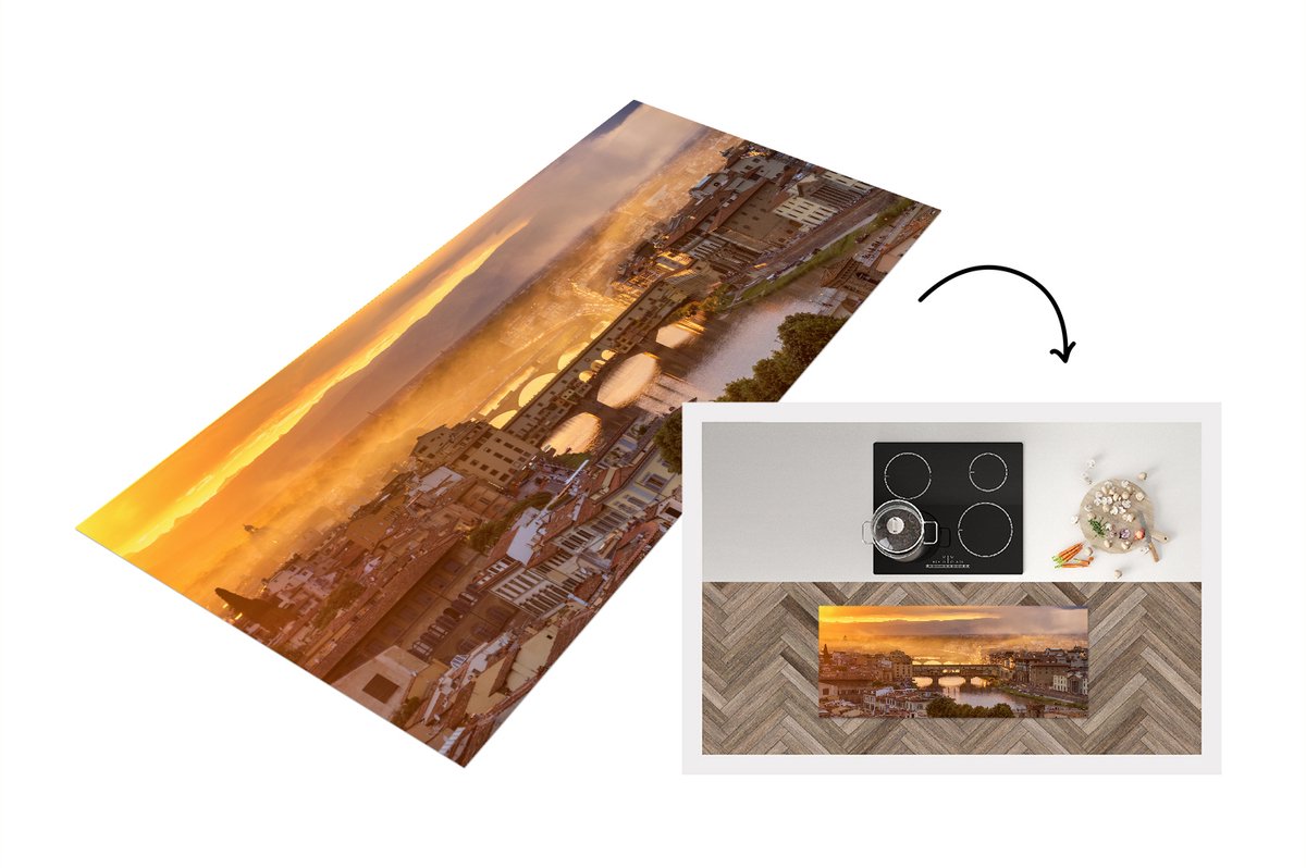 KitchenYeah Keukenloper - Loper keuken - Italië - Mist - Zonsopgang - Florence - 120x50 cm - Keukenloper vinyl Multicolor