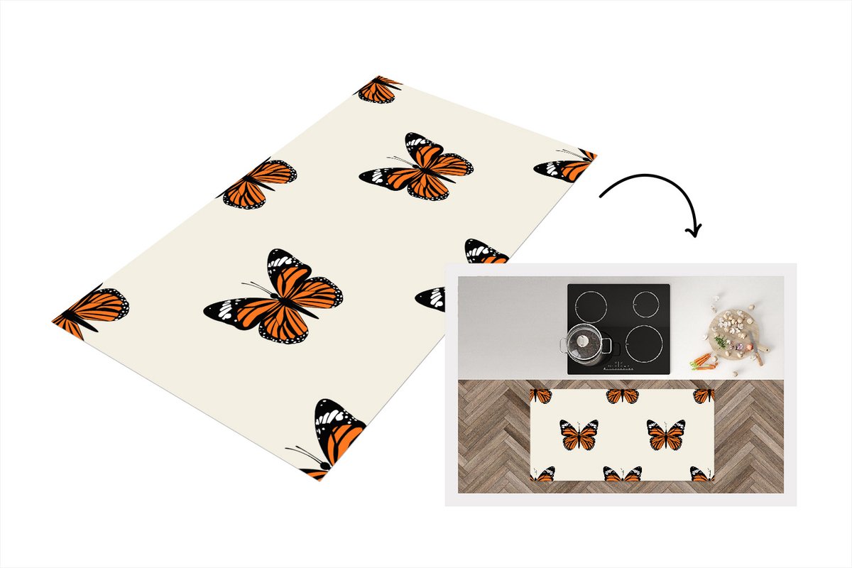 KitchenYeah Keukenloper - Loper keuken - Vlinder - Insecten - Patronen - 120x60 cm - Keukenloper vinyl Multicolor