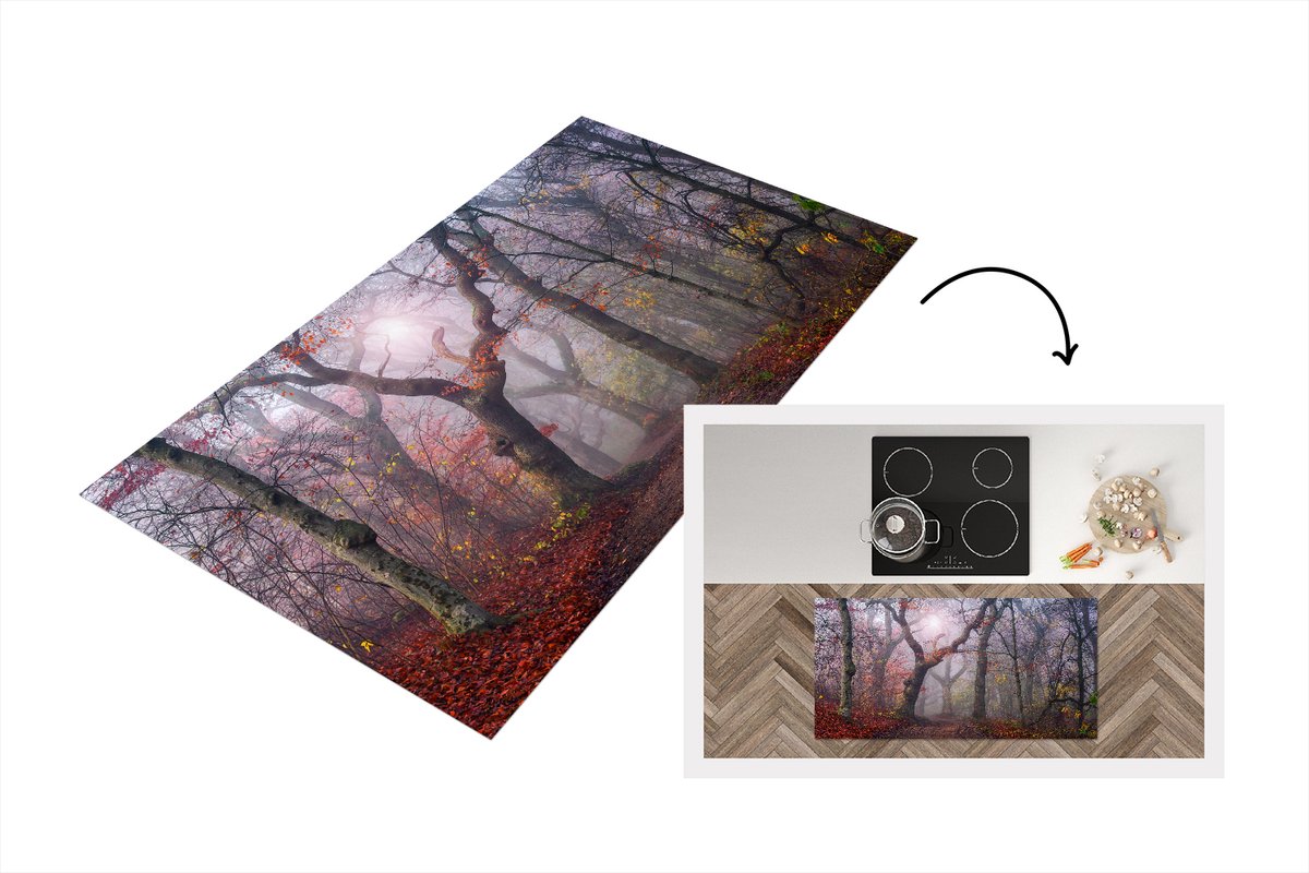 KitchenYeah Keukenloper - Loper keuken - Bladeren - Zon - Bos - Bospad - Natuur - 120x60 cm - Keukenloper vinyl Multicolor