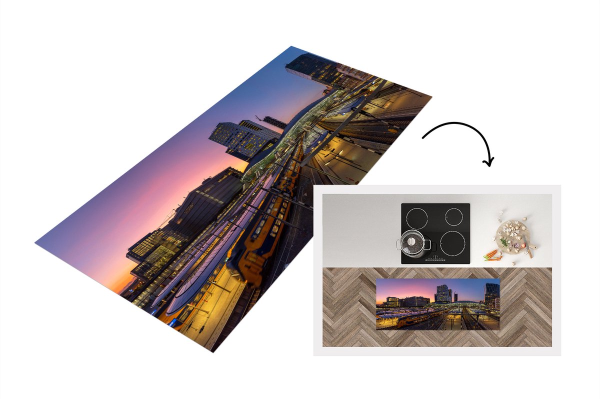 KitchenYeah Keukenloper - Loper keuken - Station - Utrecht - Trein - 120x50 cm - Keukenloper vinyl Multicolor