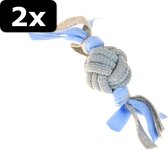 2x FLEECY ROPE BALL TUGGER BLAUW