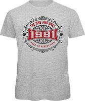 1991 The One And Only | Feest Kado T-Shirt Heren - Dames | Antraciet - Donker Rood | Perfect Verjaardag Cadeau Shirt | Grappige Spreuken - Zinnen - Teksten | Maat XL