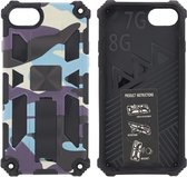 Hoesje Geschikt voor iPhone 7 Hoesje - Rugged Extreme Backcover Camouflage met Kickstand - Paars