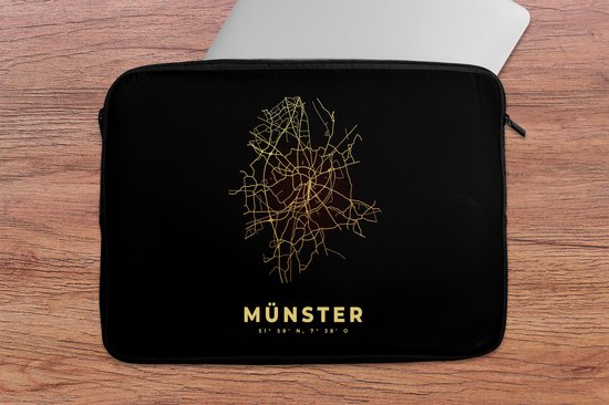 Housse pour ordinateur portable 13 pouces - Or - Carte - Münster - Carte - Plan de la ville - Housse pour ordinateur portable - Dimensions intérieures 32x22,5 cm