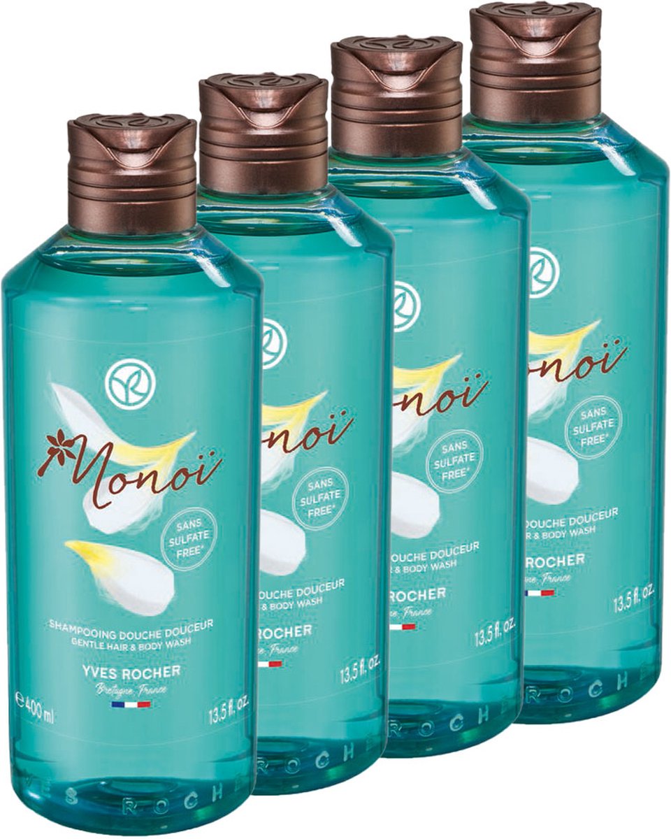 Yves Rocher - MONOÏ VAN TAHITI Shampoo & Douchegel - Milde douchegel lichaam & haar Voordeelverpakking 4 x 400 ml