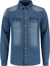 Purewhite - Heren Regular Fit Overhemd - Blauw - Maat L