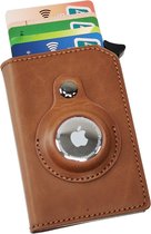 Airtag pasjeshouder - Creditcardhouder - Kaarthouder - Aluminium - Unisex - RFID & NFC Beveiliging - Geschikt voor Apple AirTag - Bruin