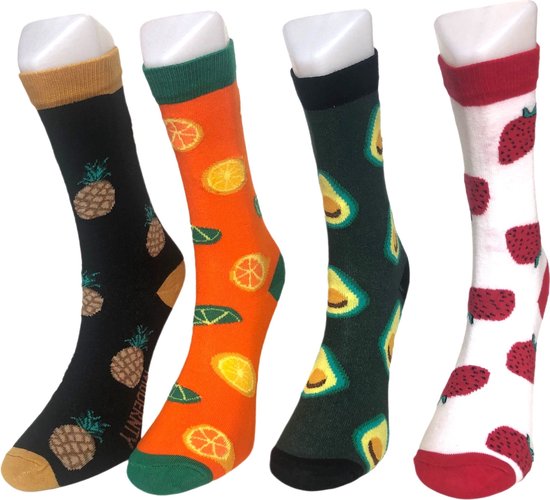 Modernity - Grappige Sokken - Fruitige kleurrijke alledaagse katoen sokken - 4 paar in geschenkdoos