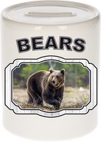 Dieren liefhebber bruine beer spaarpot  9 cm jongens en meisjes - keramiek - Cadeau spaarpotten beren liefhebber