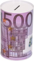 Spaarpot 500 euro biljet - 8 x 15 cm - Blikken/metalen spaarpot met euro biljet - 1 stuk