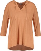 SAMOON Dames Shirt met 3/4-mouwen en capuchon van linnen en katoen