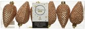 6x Boules de Noël pommes de pin pailletées marron camel 8 cm Cintres de Noël en plastique incassable - Décorations de Décorations pour sapins de Noël marron camel